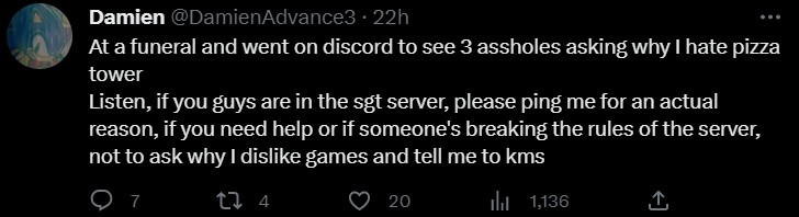 SunkyMPEGcool's tweet photo. alright here's the issue: this is mostly false. I never pinged him, a minimod did and i assumed that it would be okay if he did and not me, nobody told him to kill himself, especially not me, nobody else knew he was at a funeral, there was no harsh words or harsh intentions, cont https://t.co/0KLwF5H6Tm