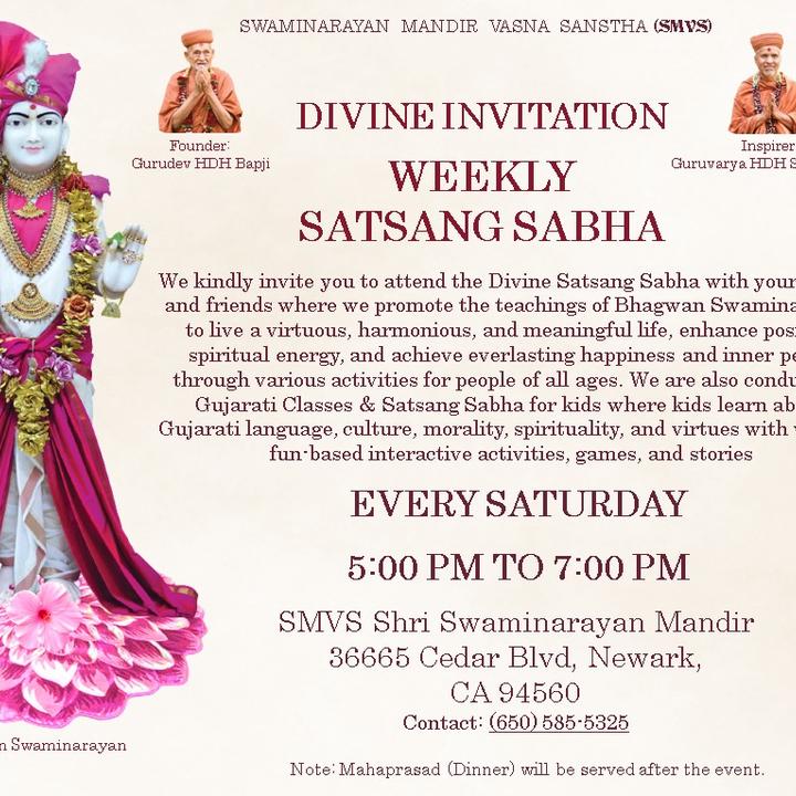 sfindian's tweet photo. Event details and tickets of Divine Weekly Satsang Sabha - Gujarati in SMVS Shri Swaminarayan Mandir Newark Indian Events - Indian (Desi) Events, find other Indian events 

https://t.co/bFlG6gvPYH https://t.co/YvtMx3xRvz