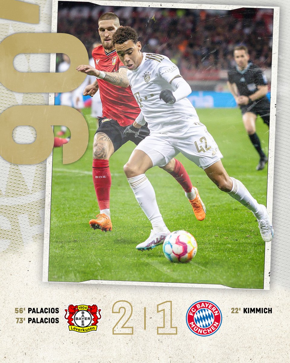FCBayernEN's tweet photo. Time up. Defeat in Leverkusen.

🔴⚪ #B04FCB 2-1 https://t.co/i7gaDWvEtk