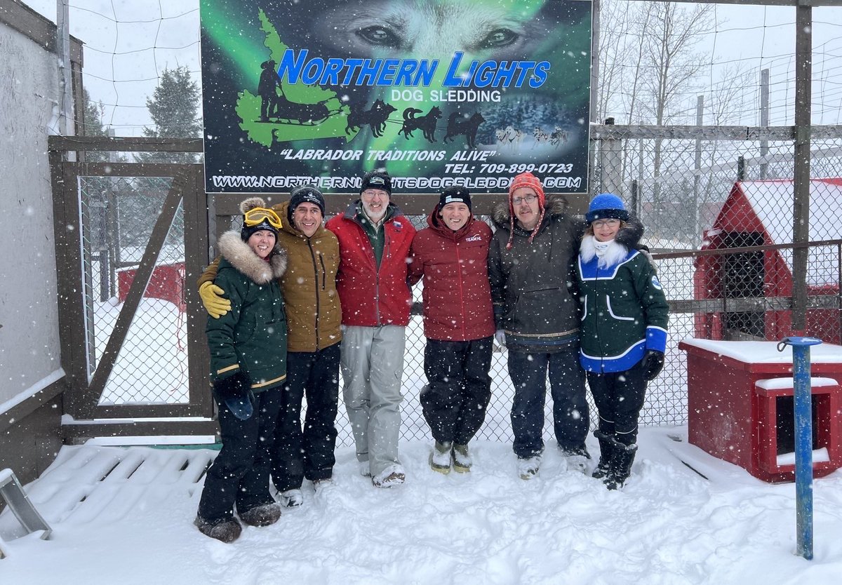 FureyAndrew's tweet photo. Large day in the Big Land! Amazing experience with Northern Lights Dog Sledding and my friends and colleagues. @YvonneJJones is the epitome of #LabradorStrong, so it’s fitting that she gave me this hat today. Thank you all for an unbelievable day - these dogs are something else! https://t.co/gYcZD9eP27