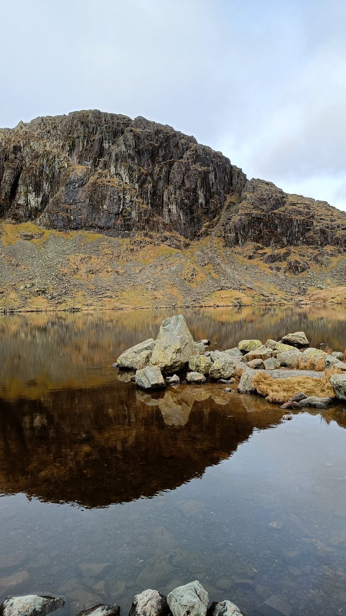 wrptaylor's tweet photo. A lesson to properly check the route ... lovely hike up to Stickle Tarn, but then an unadvised attempt to hike/climb Pavey Ark via the "easy gully" (700ft in 0.3m) ... we got most of the way up, then near the top it was impassible, cue an incredibly sketchy descent 😬🫣 #badWill https://t.co/4x0yhQoeow