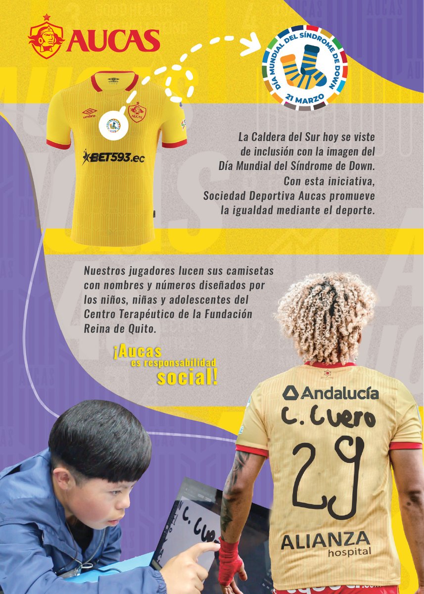 Aucas45's tweet photo. Hoy, #SDAucas llama a la acción para que se garanticen los derechos de niños, niñas y adolescentes con síndrome de Down. Una forma de hacerlo es a través del deporte ⚽.

Porque el fútbol nos une, porque #SomosIguales y #MiDíaVaPorTi

#SíndromeDeDown ���💙
#Inclusión https://t.co/1pC2kELokA