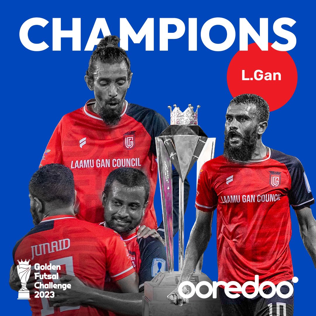 Warmest congratulations to L.Gan, the champions of #GoldenFutsalChallenge 2023. Well played. 👏👏👏👏

#GFC2023 
<a href="/GFAmaldives/">Golden Futsal Association</a> 
#SoneeSportsGoldenFutsalChallenge2023