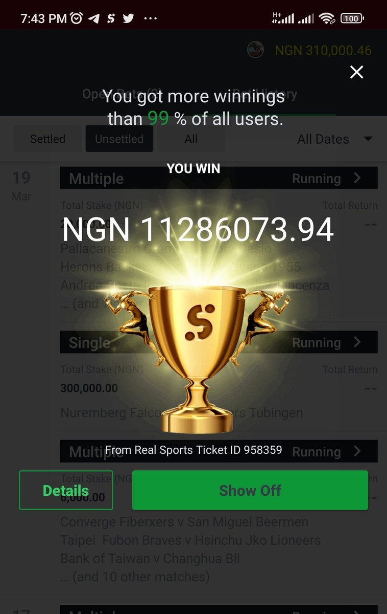 11Million Naira In the Bag,✅✅✅
1K(ODDS)✅✅✅✅✅

Boomm drop your winning tickets under this tweet 🔥

2M giveaway to the first 2000 that RT
 
The giveaway will be on the telegram channel.
Join now: bit.ly/2KFj87C