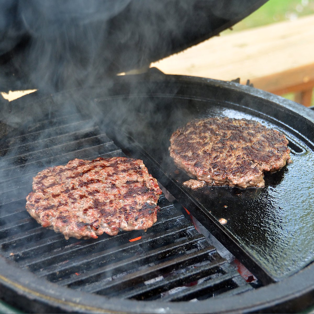 I love my <a href="/craycort/">Craycort Cast Iron Grates</a> grate for my BGE Mini-Max. It lets me swap out a grate for a griddle and do double duty when I want a grilled burger, but my wife wants a flat-top burger.