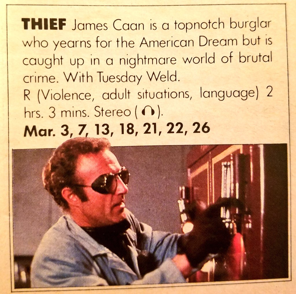 HBO Guide on Twitter "The Movie Channel March 1982 James Caan in Michael Mann's THIEF guide