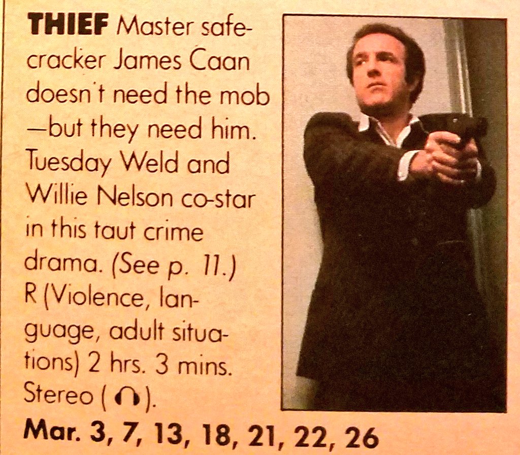HBO Guide on Twitter "The Movie Channel March 1982 James Caan in Michael Mann's THIEF guide