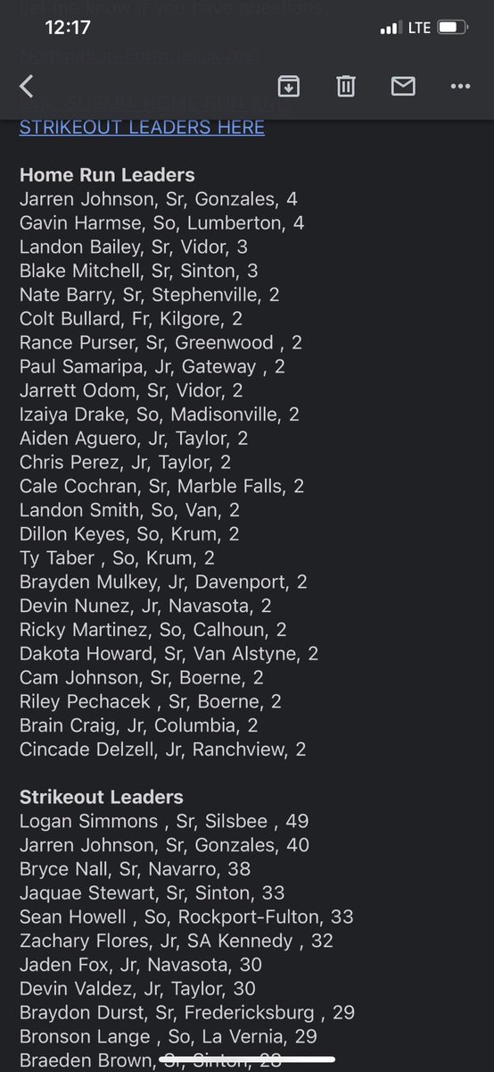 GApacheBaseball's tweet photo. At the halfway point in the season, here are the state leaders in Home Runs and Strikeouts. See if you can find any familiar names on those lists! https://t.co/5jubjMd0Rz