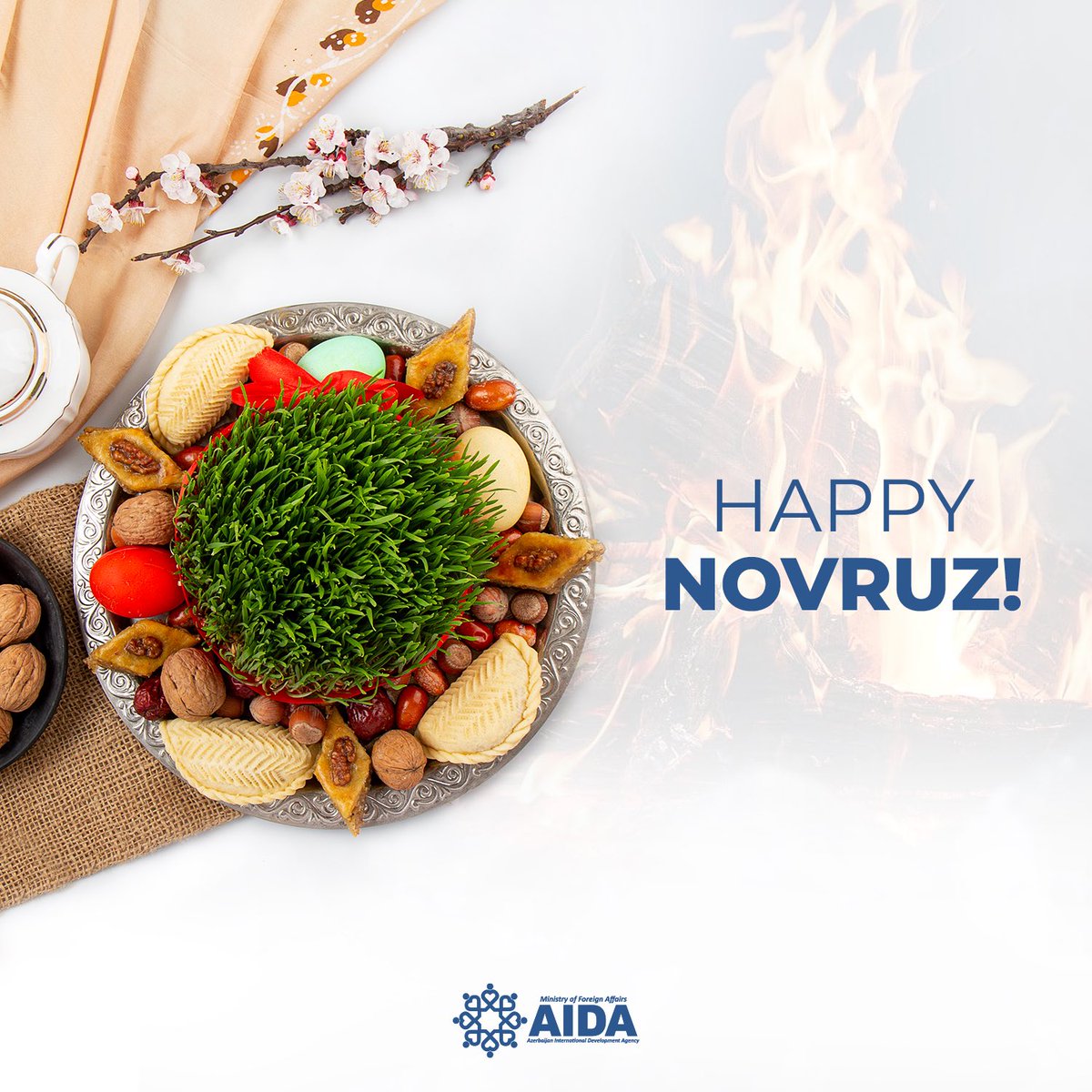 AIDAzerbaijan's tweet photo. Xalqımızın qədim tarixi və mədəni irsinin rəmzlərindən biri olan #Novruz bayramı münasibətilə bütün soydaşlarımızı ürəkdən təbrik edir, firavanlıq və səadət arzulayırıq.
Oyanış və inkişafın təcəssümü olan Novruz xalqımız və dövlətimiz üçün yeni uğurların müjdəçisi olsun!
#Nowruz https://t.co/3ZX2vd59nt