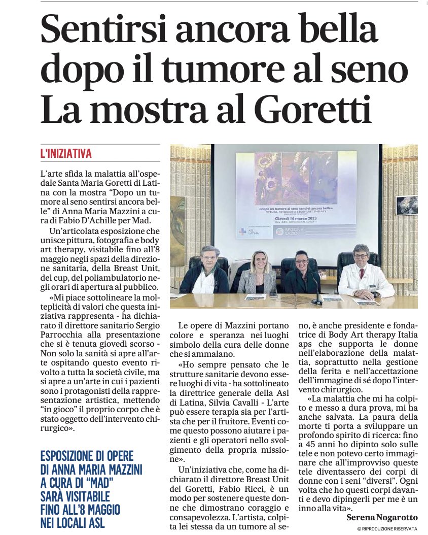 L’arte sfida la malattia all’ospedale Goretti di #Latina #pittura #fotografia #bodyarttherapy <a href="/ilmessaggeroit/">Il Messaggero</a>