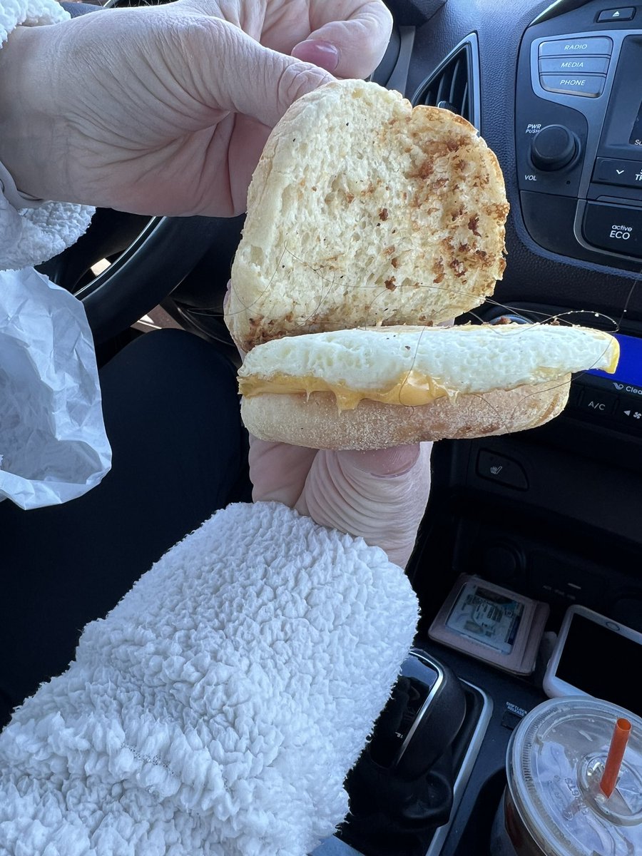 PelleyCat's tweet photo. Went to @dunkindonuts in Hamden, CT today. Ordered 2 iced lattes, 2 sandwiches, and 2 orders of hash browns for me and my mom. When we got to the window, we were only charged for 1 drink so we paid a second time for the other one. This is what my mom’s sandwich looked like… https://t.co/ZEDCeMiKDI