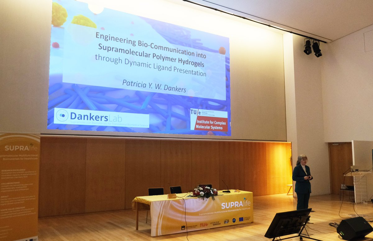 What better way to close the first day than with the excellent talk by Prof. Patricia Dankers (<a href="/P_Dankers/">Patricia Dankers</a>) of <a href="/dankerslab/">Dankerslab</a> - @TUeindhoven. Enlightening the “Engineering of bio-communication into supramolecular polymer materials”. #Supralife #FirstSchool #ConferenceDay1