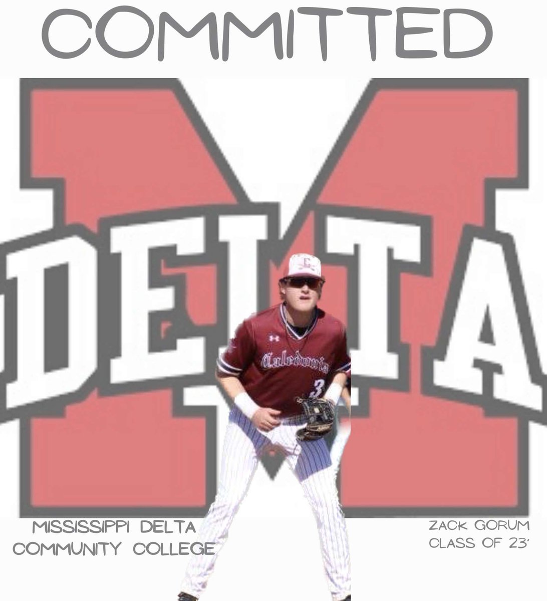 ZackGorum3's tweet photo. Blessed and excited to announce I will be continuing my academic and athletic career at Mississippi Delta Community College. I want to thank God for giving me this opportunity, and thank you to my family and my coaches!! @TylerMilligan_ @luke_stanley3 @CaledoniaBB @pbhamilton24 https://t.co/d1cWg8mKcN