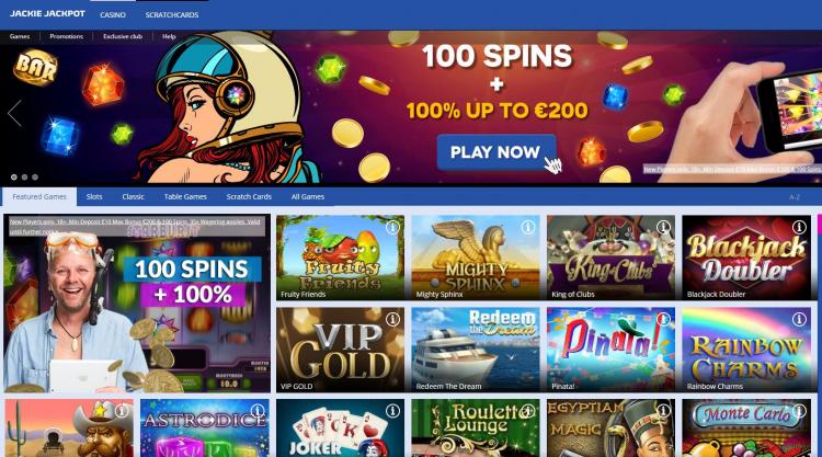 Jackie Jackpot offering a 5 free spin online casino bonus