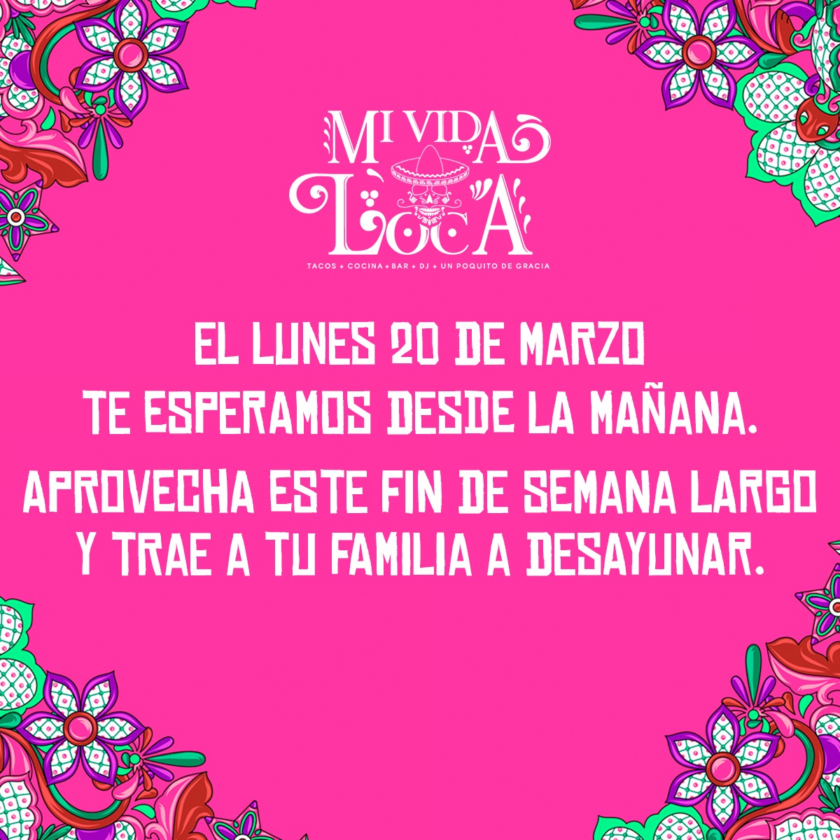 MiVidaLocaTacos's tweet photo. Que este puente nada te preocupe ¡Ni el desayuno!
Te esperamos mañana en #MiVidaLoca desde las 9:30 a.m. para desayunar juntos.
📱 Reserva vía WhatsApp al (442) 70-80-100.
#desayunos #paseoqueretaro #qro #finlargo #méxico #chilaquiles #cecina #huevosalgusto #molletes #weekend https://t.co/9CzSrwwA6X