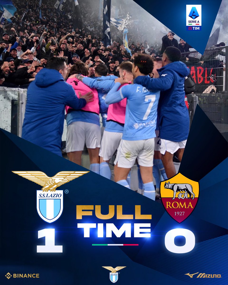 OfficialSSLazio's tweet photo. FT | #LazioRoma 1-0

✌️ IL DERBY È NOSTROOOOOO!!!!!
🏹 La decide Zaccagni!!!!!

#AvantiLazio 🦅 https://t.co/NvU5yoW0CK