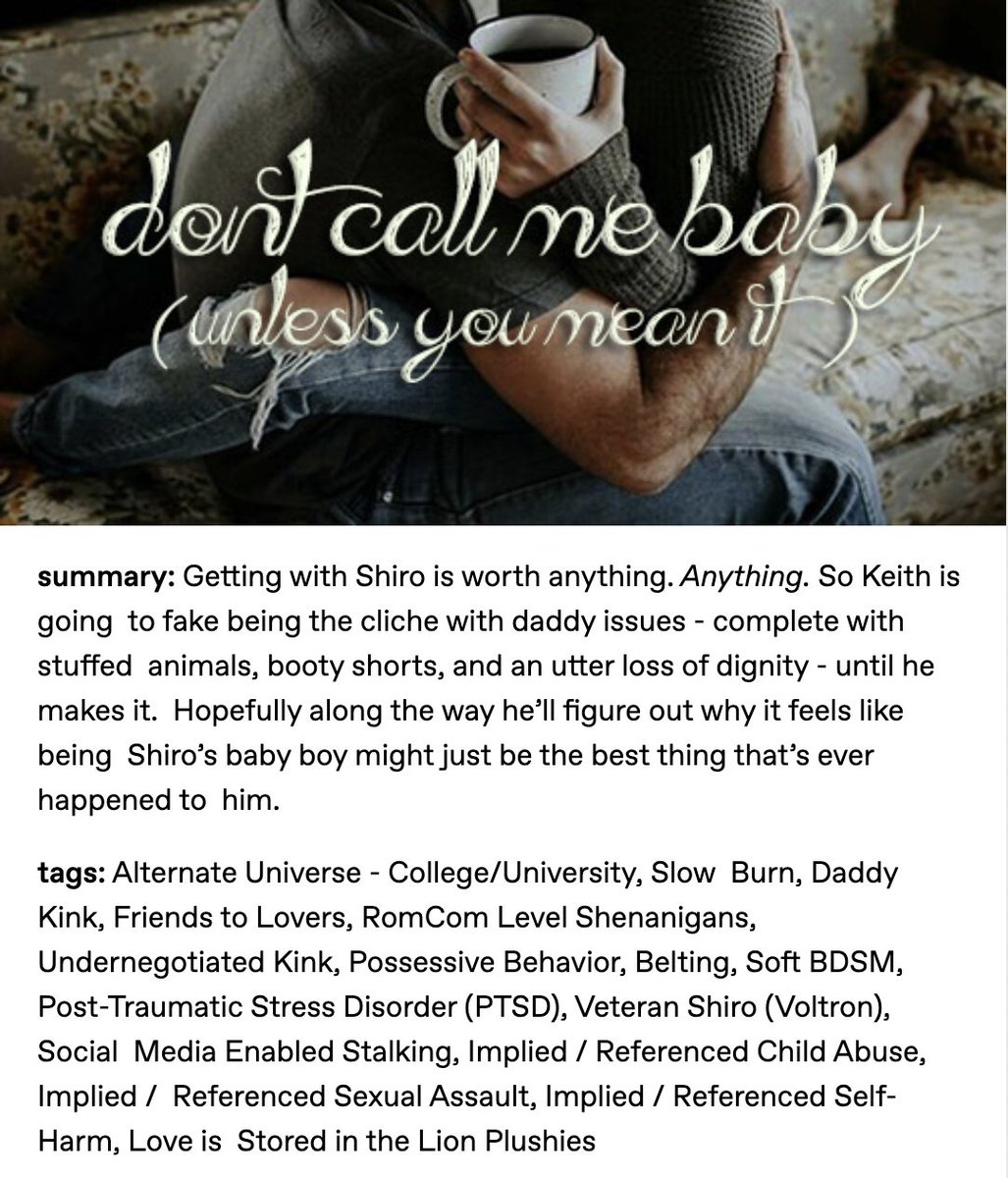 akaiikowrites's tweet photo. don't call me baby (unless you mean it) | #sheith | rated e | daddy kink romcom shenanigans

i think 98% of people who care are already aware this is a thing that exists once more, but just in case - it's back y'all. 🥳

https://t.co/BFeasSIMxE https://t.co/HA2htrFeVl