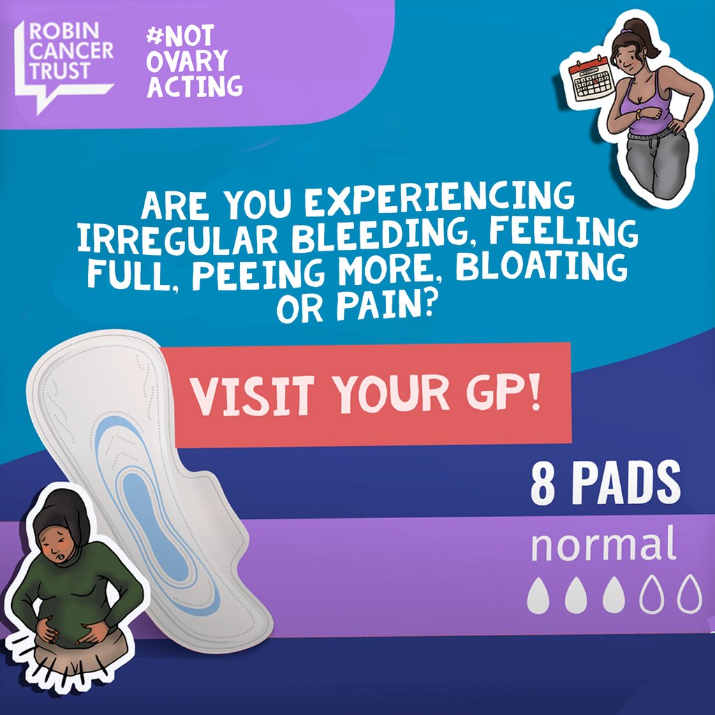 RCTcharity's tweet photo. As it is Ovarian Cancer Awareness Month, we want to know what YOU think 🙌
So we're asking, do you think all period product packaging must list the symptoms of ovarian cancer to raise awareness? Have you ever seen it done before?
Comment below!👇
#ocam2023 #irregularbleeding https://t.co/8LQGoLMMq0