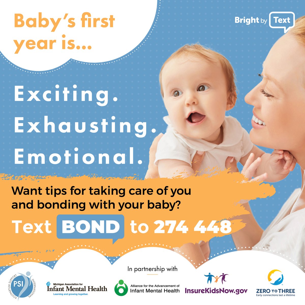 BrightbyText's tweet photo. Parenting takes a VILLAGE. Add Bright by Text to yours! For free tips and encouragement for new parents, text BOND to 274 448 or sign up here: https://t.co/nX11wbixtX @allianceaimh @miaimh @ZEROTOTHREE
#BrightByText #ParentingAdvice #MomLife #FamilyLife #ParentingGoals https://t.co/zGgmI9QorL
