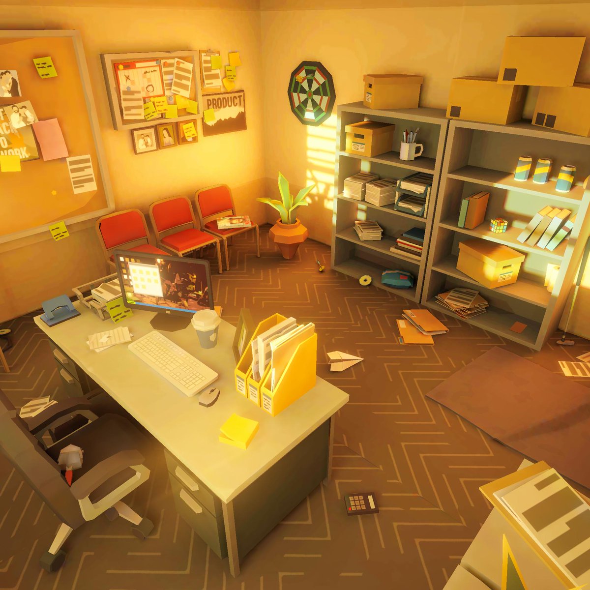 ArrowCodeGD's tweet photo. As promised, here's the office level during #goldenhour 🌇 The level now looks exactly like it should... Does it? 🙈

#hiddenobjects #gamedev #mobilegame #videogame #screenshotsaturday #developer #sunset #lighting #indiedev https://t.co/IpS3K4QKxz