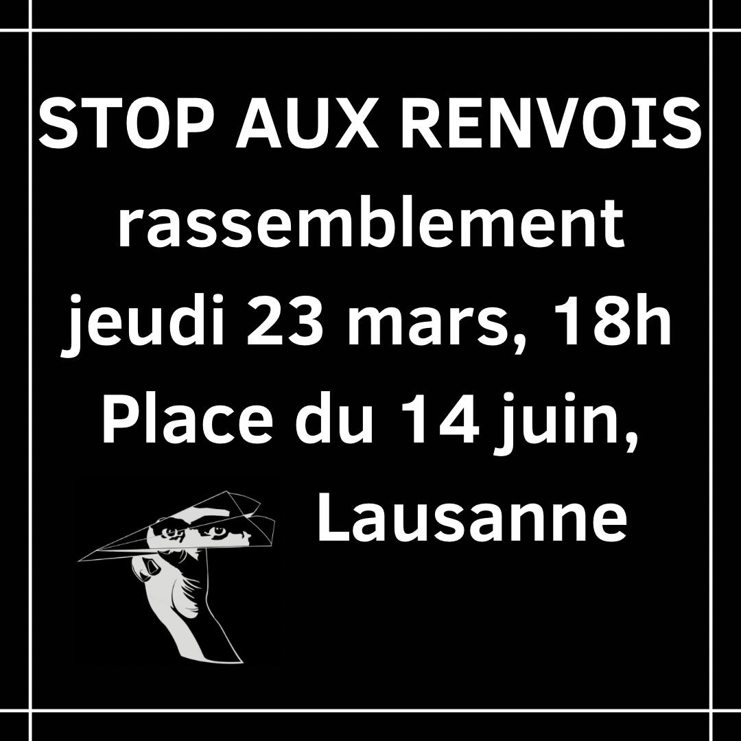 droitderester's tweet photo. 💥 Rassemblement contre les renvois
📆 : jeudi 23.03, 18h
📍: place du 14 juin
👉Mercredi 15.03, notre camarade Charles* a été renvoyé vers la Croatie par vol spécial, menotté aux mains et aux pieds, accompagné par 8 policiers. Son crime? Être arrivé en Europe par la Croatie. https://t.co/oqArduiPsJ