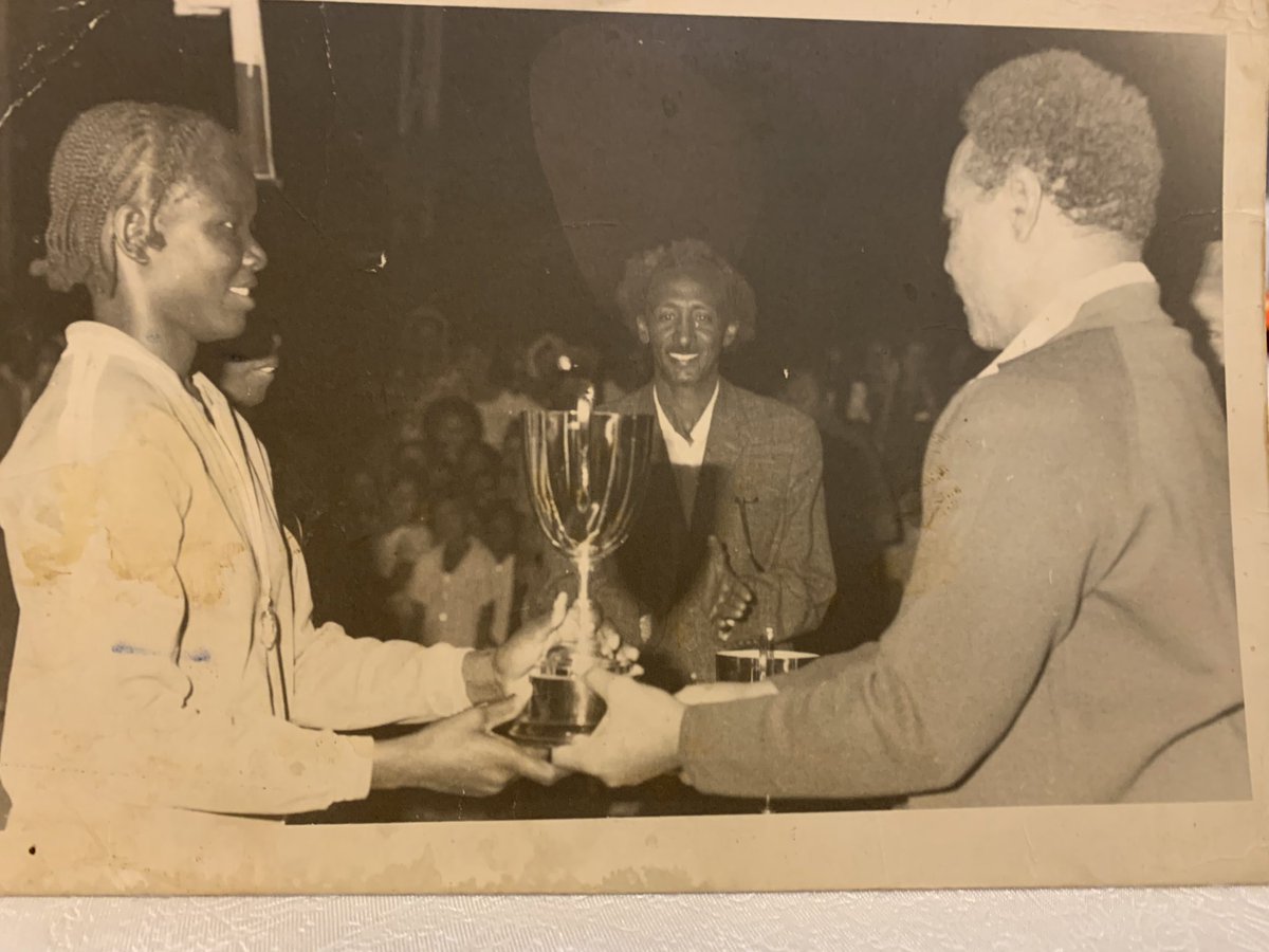 gillleverobe's tweet photo. This is the Captain Joesline Samson receiving a trophy from Sudan’s President Jaafar Nimeiri, and another shot of the winning team. #SSOT @Evalopa https://t.co/N25NaWC7sW