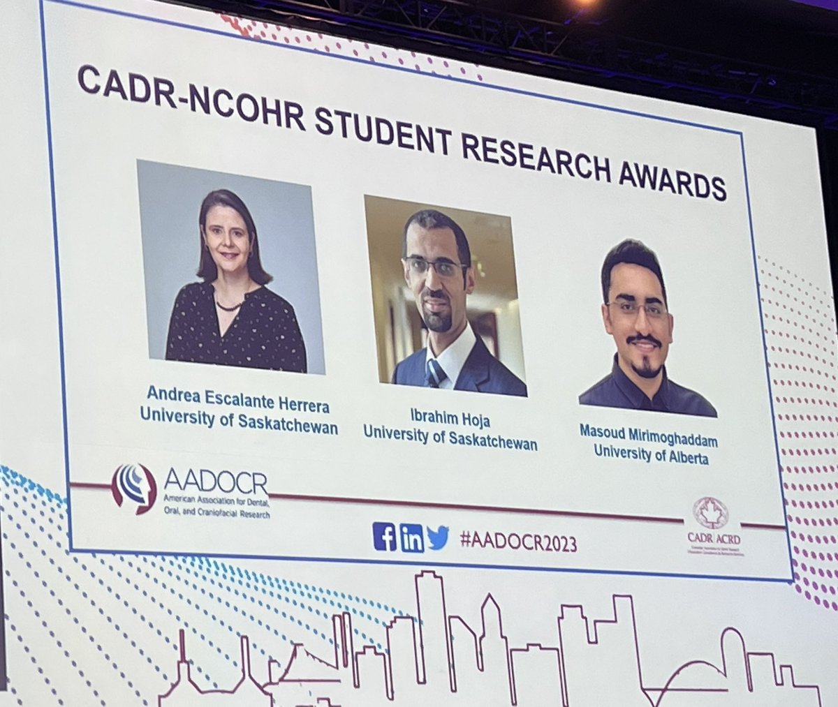 WalterLSiqueira's tweet photo. I am delighted to share that the @USaskDentistry had an excellent performance in the last AADOCR/CADR meeting. I am thrilled to announce that we received 10 awards. We are proud of our achievements and grateful for the recognition we received from our peers during the meeting https://t.co/uPzrALDXum