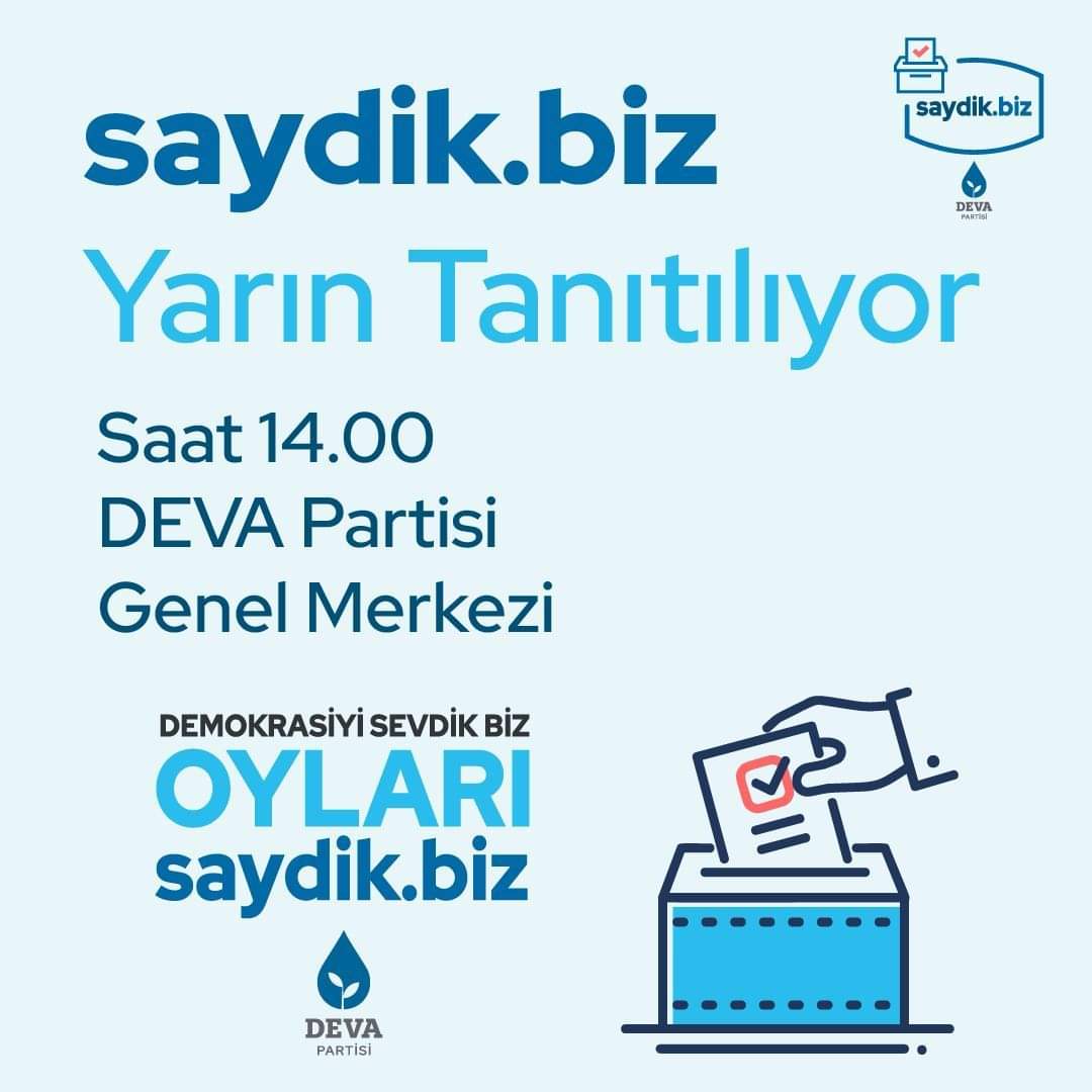 Yarın tanıtılıyor! 

🗓20 Mart Pazartesi
🕰14.00
📍DEVA Partisi Genel Merkezi

saydik.biz