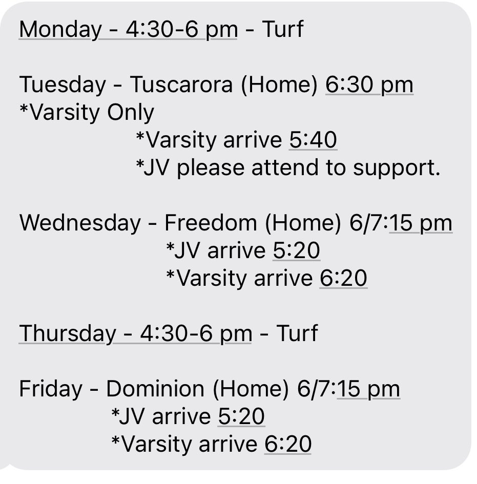 Ladies! We have a busy week. Let’s get after it! Schedule is below! #OHPFALLS #PFHGLAX
