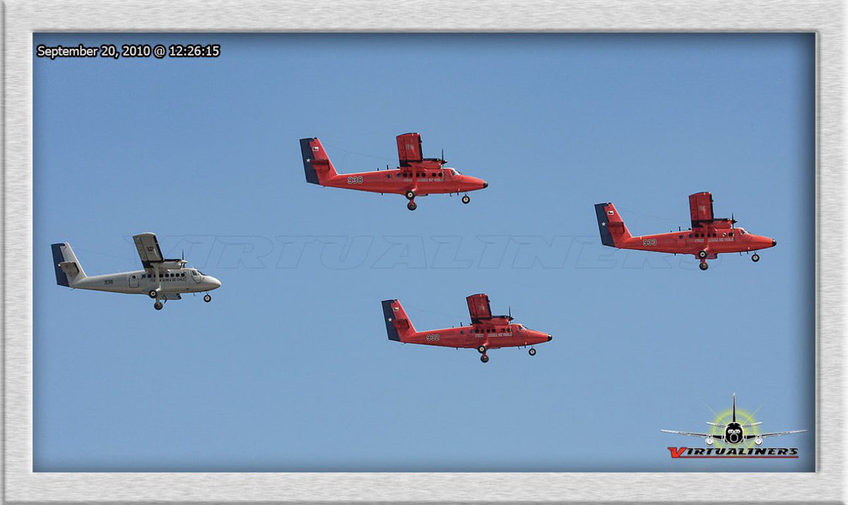 Virtualiners's tweet photo. 2010: Parte de la Formación de #aeronaves De Havilland Canada DHC-6-100 (936) y DHC-6-300 (938 933 932) Twin Otter de la Fuerza Aérea de Chile, sobrevolando la bahía de Valparaiso para el #Bicentenario.

#fach #avgeek #dehavilland #turboprop #spotting #Aircraft #Planespotting https://t.co/61XT2dEJSf