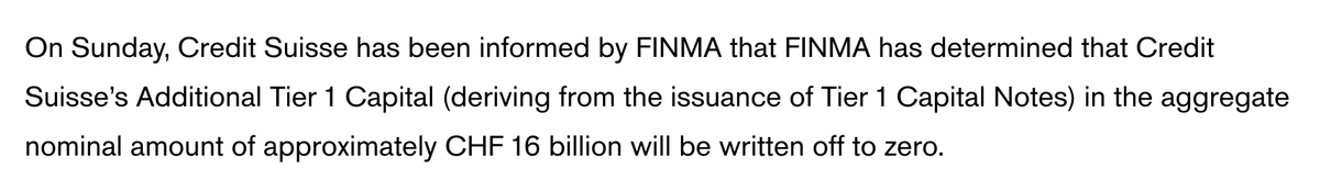 #CreditSuisse 

So, shareholders receive CHF3bn from UBS, and AT1 bondholders will get wiped out?

This will raise some questions about the hierarchy of claims.