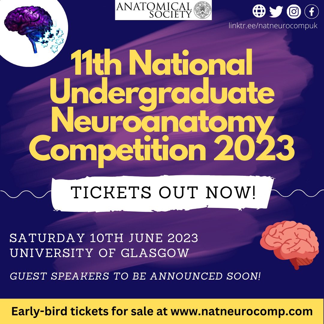 Registrations for #NUNC2023 are now OPEN!!! 🥳🧠

The National Undergraduate Neuroanatomy Competition provides a unique platform to demonstrate your commitment to the neurosciences and potentially win a prize!

Early-bird tickets are on sale for £30 at natneurocomp.com