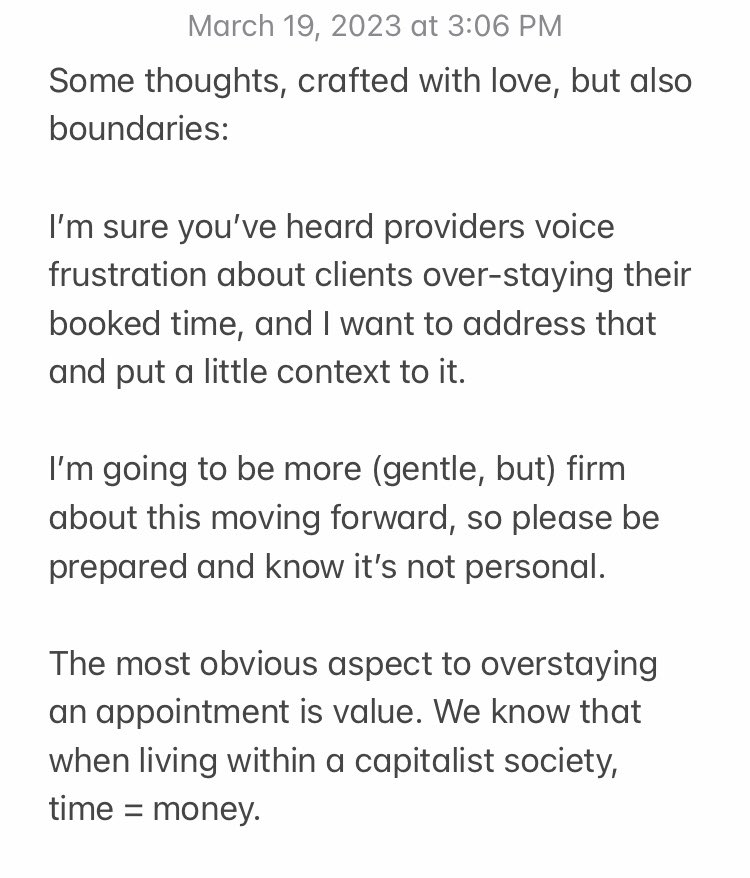 AtleyKitten's tweet photo. Some thoughts, crafted with love, but also boundaries💖💖:

I’m sure you’ve heard providers voice frustration about clients over-staying their booked time, and I want to address that, and put a little context to it.

A thread: https://t.co/kOB43UUo41