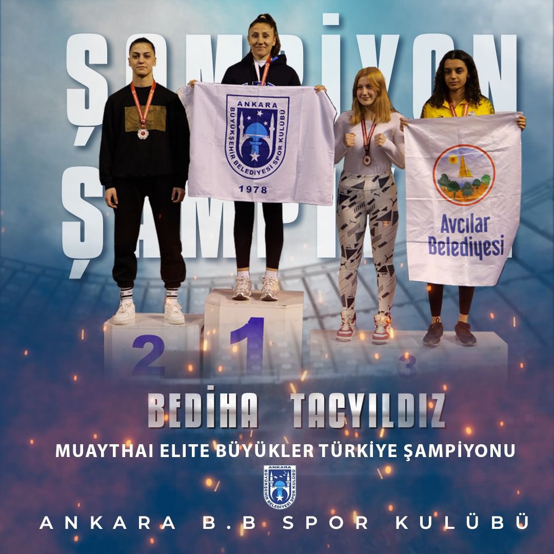 Muaythai Elite Büyükler Türkiye Şampiyonası’nda sporcumuz Bediha TACYILDIZ 63,5 kg Elit Kadınlar Türkiye 🥇 olmuştur.Sporcumuz, 3-13 Mayıs 2023’de TAYLAND/BANGKOK’da yapılacak Dünya Muaythai Şampiyonası’nda ülkemizi temsil edecektir. <a href="/mansuryavas06/">Mansur Yavaş</a> <a href="/cevdettoptas/">Cevdet TOPTAŞ</a> <a href="/atak06mehmet/">Mehmet ATAK</a>