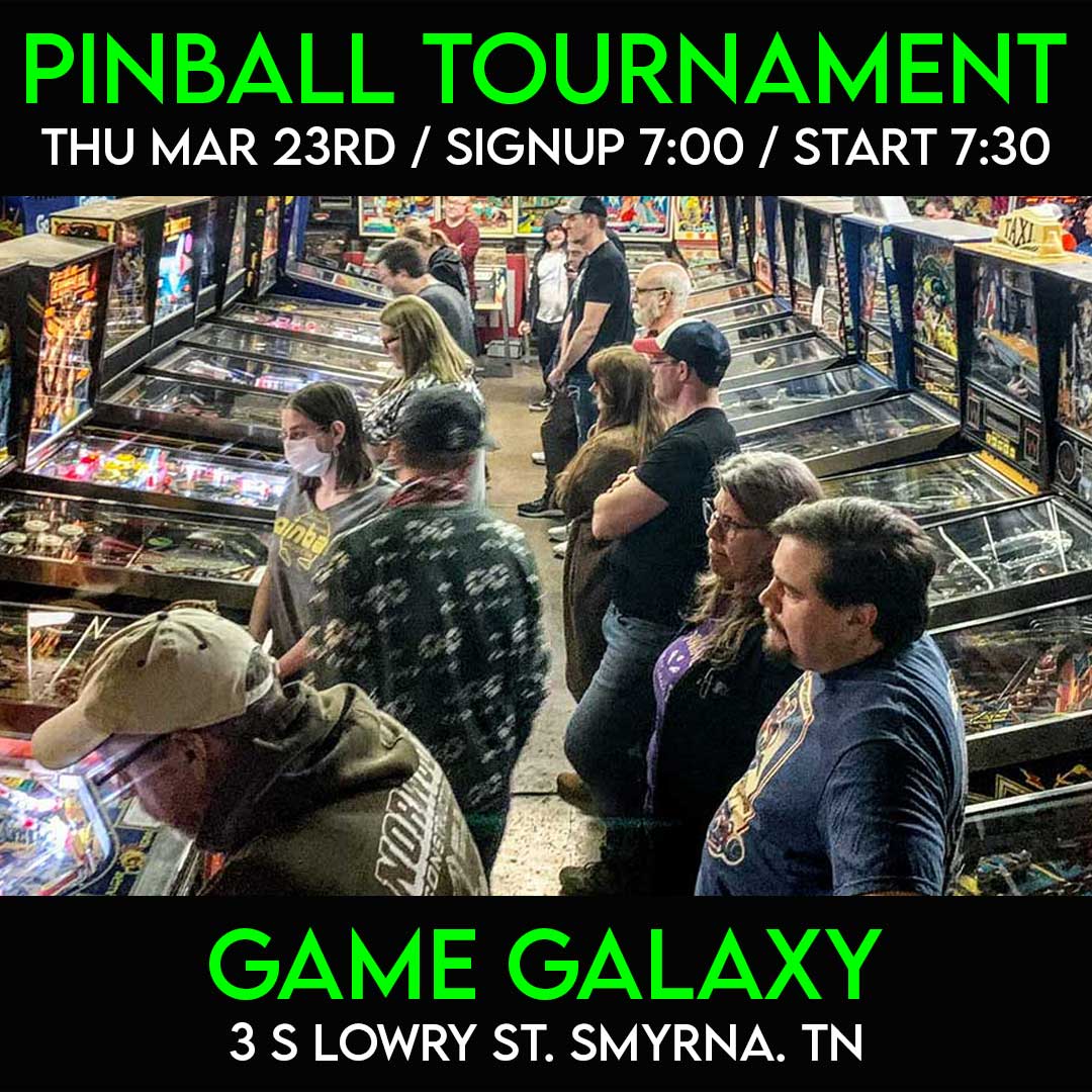 Matchplay Pinball Tournament Tonight at Game Galaxy!
...
#pinballtournament #sternarmy #nashvillepinball #smyrnapinball
#pinballtn #tennesseepinball