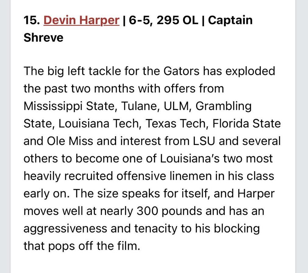 Thank You For The Write Up, Blessed to Be Ranked 15th in Louisiana🐊. <a href="/PrepRedzoneLA/">Prep Redzone Louisiana</a> <a href="/JeritRoser/">Jerit Roser</a> <a href="/Julie_Boudwin/">Julie Boudwin</a> <a href="/CoachKirby25/">KIRBY</a> <a href="/RecruitLouisian/">Recruit Louisiana™️</a> <a href="/CarlSt_Cyr/">Carl St. Cyr</a>  <a href="/coachbraddavis/">Brad Davis</a> @RivalsNick