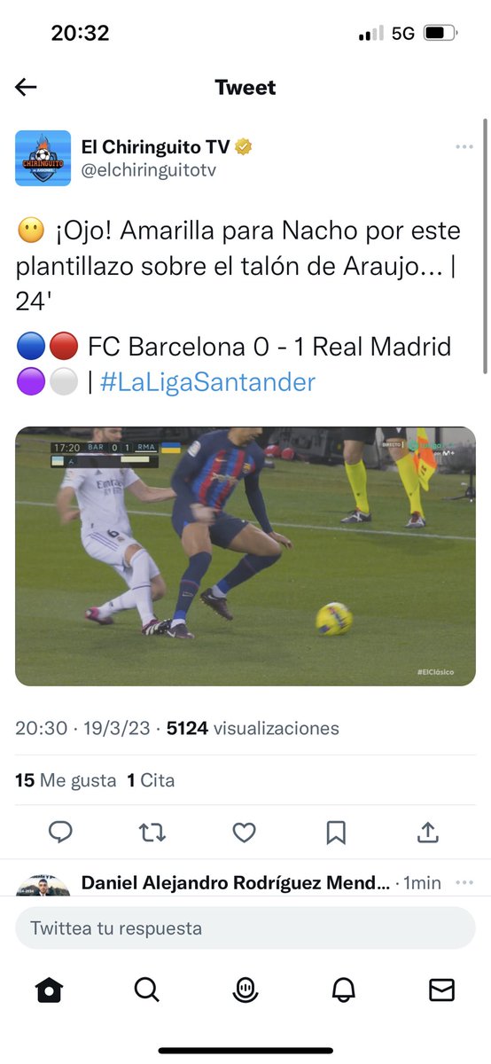 pacogcaridad's tweet photo. La captura de @elchiringuitotv NO tarjeta a Sergi Roberto. SÍ tarjeta a Nacho. Maneras de medir. Injusto juez. https://t.co/2zmOqOOkox