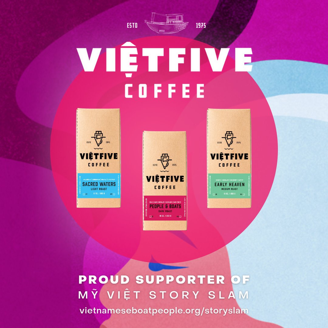 THANK YOU to <a href="/VietFive/">VietFive</a> for #sponsoring Mỹ Việt Story Slam! 🙌 Their robusta coffee beans are grown in Buôn Ma Thuột, Việt Nam &amp; then roasted in Chicago. If you're in Chicago, check out their coffee shop in West Loop! Learn more and order online at vietfive.com