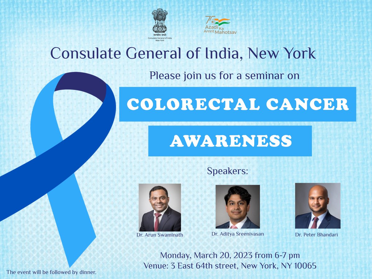 Arun Swaminath MD & Isabel Roitman NP (@swaminath_ibd) on Twitter photo Don’t miss our seminar tomorrow evening <a href="/consulate_york/">Consulate General of India New York</a> as we discuss #ColorectalCancerAwareness (and stay for the food)! Don’t miss our seminar tomorrow evening <a href="/consulate_york/">Consulate General of India New York</a> as we discuss #ColorectalCancerAwareness (and stay for the food)!