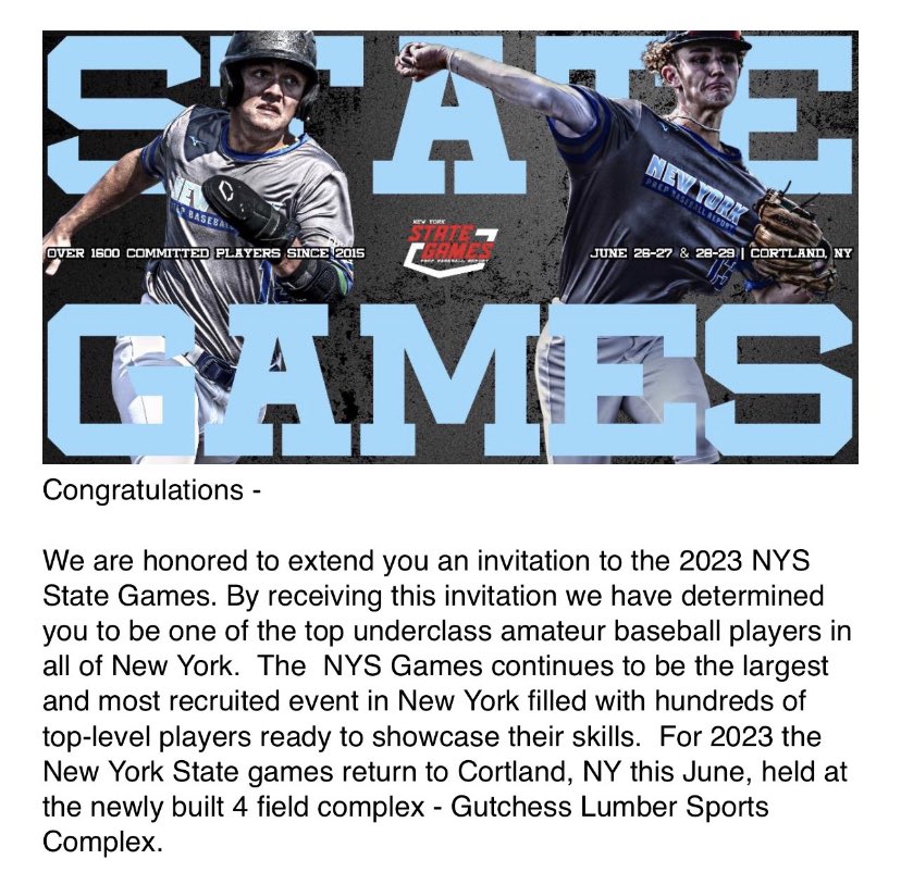 RodenAnderson35's tweet photo. Thank you @PBRNewYork for the invitation to compete at the NYS Games. Excited for the opportunity! @SZ_Recruits @ew_gray22 @HamCollBaseball @hobart_baseball @CortBaseball @NiagaraTwolves @NiagaraBASE @LeMoyneBaseball @OswegoBaseball @SJFbaseball @UticaBaseball1 @Ithaca_Baseball https://t.co/oV8vqKWBJc