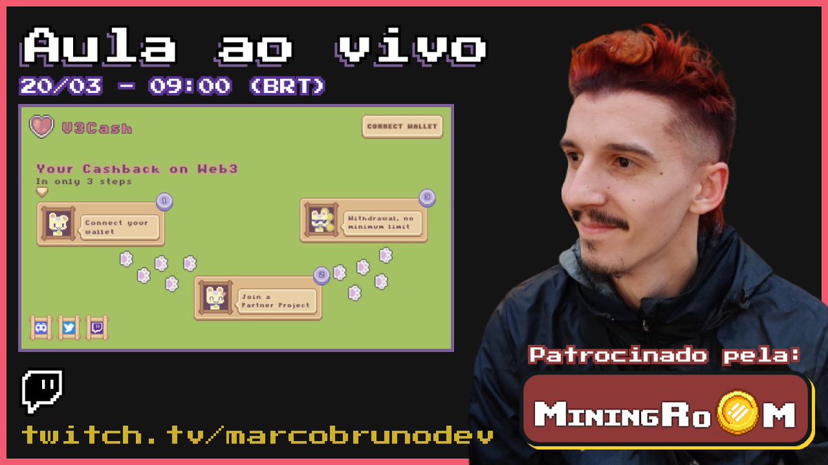 Amanhã 20/03 às 09hrs BRT, primeira aula do curso feliz de FullStack/Web3. 

O game #MiningRoom da <a href="/p2ehub_official/">P2E HUB OFFICIAL</a>, patrocinou essa aula, manda no comentário: 
Valeu #MiningRoom

Começaremos pelo #FrontEnd com #ReactJS 

Meta de 100 comentários, like e RTs para liberar o VOD ⬇️