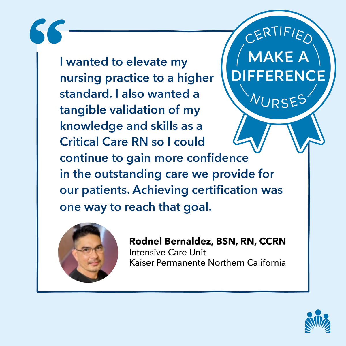Thank you to our more than 2,000 certified nurses, like Rodnel, for your compassion and dedication to our patients! We appreciate and admire your continued learning! #CertifiedNursesDay  #ThankYouNurses