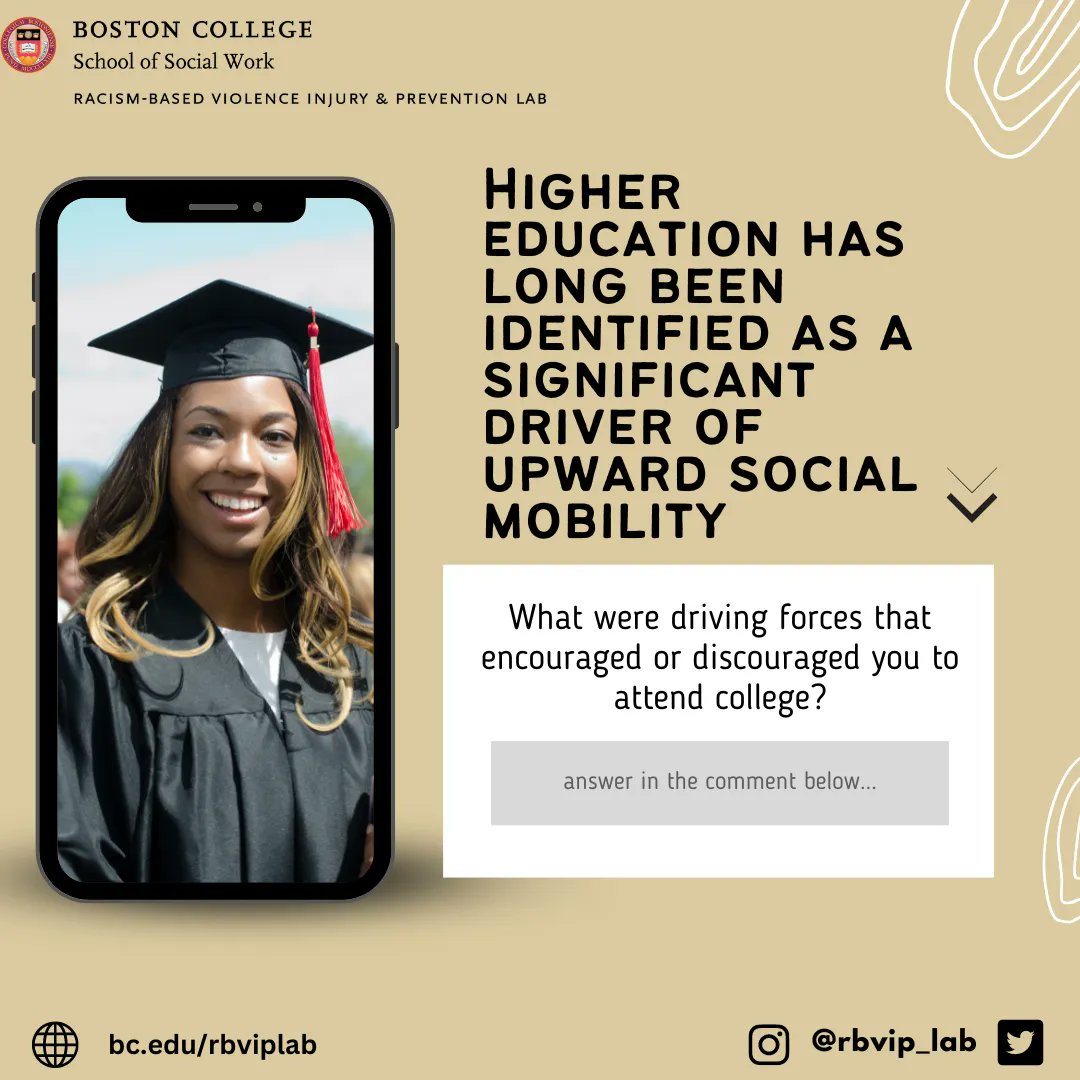 RBVIP_lab's tweet photo. Our lab shows a correlation between individuals who have at least a bachelor's level degree and upward social mobility. Our report highlights stagnant social mobility for Black emerging adults in Suffolk County, MA. Read more here https://t.co/EzQV202gtt 
#RBVIP #SOCIALMOBILITY https://t.co/HYDQOF2lI6