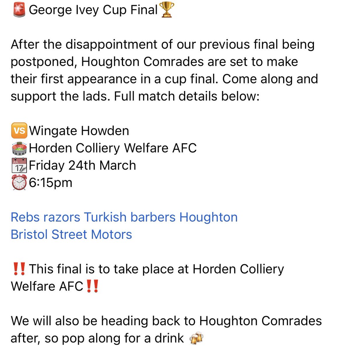 Houghton Comrades of the Great War Football Club tweet media