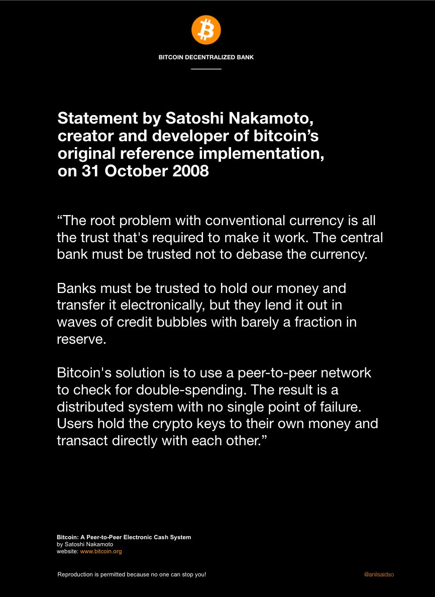 Statement released by Satoshi Nakamoto