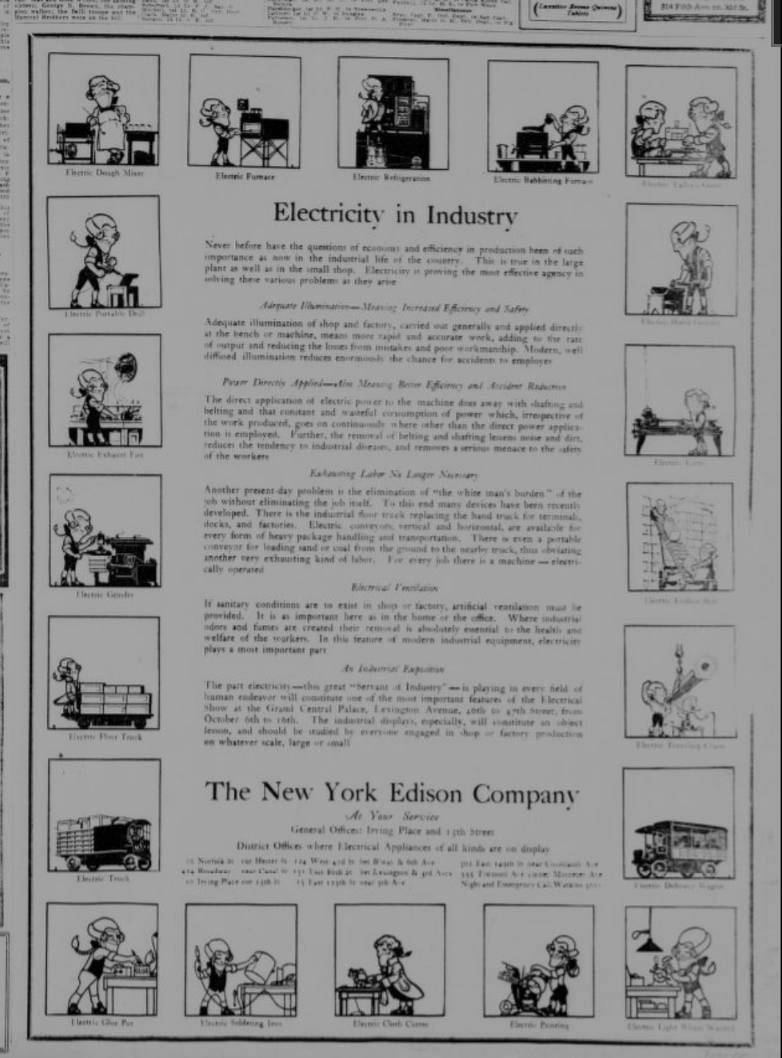 When electricity came around, it wasn’t immediately seen as a necessity. ⚡ People had to be educated & convinced. Here is an ad from the New York Tribune on October 5th, 1920, explaining the benefits of electricity: