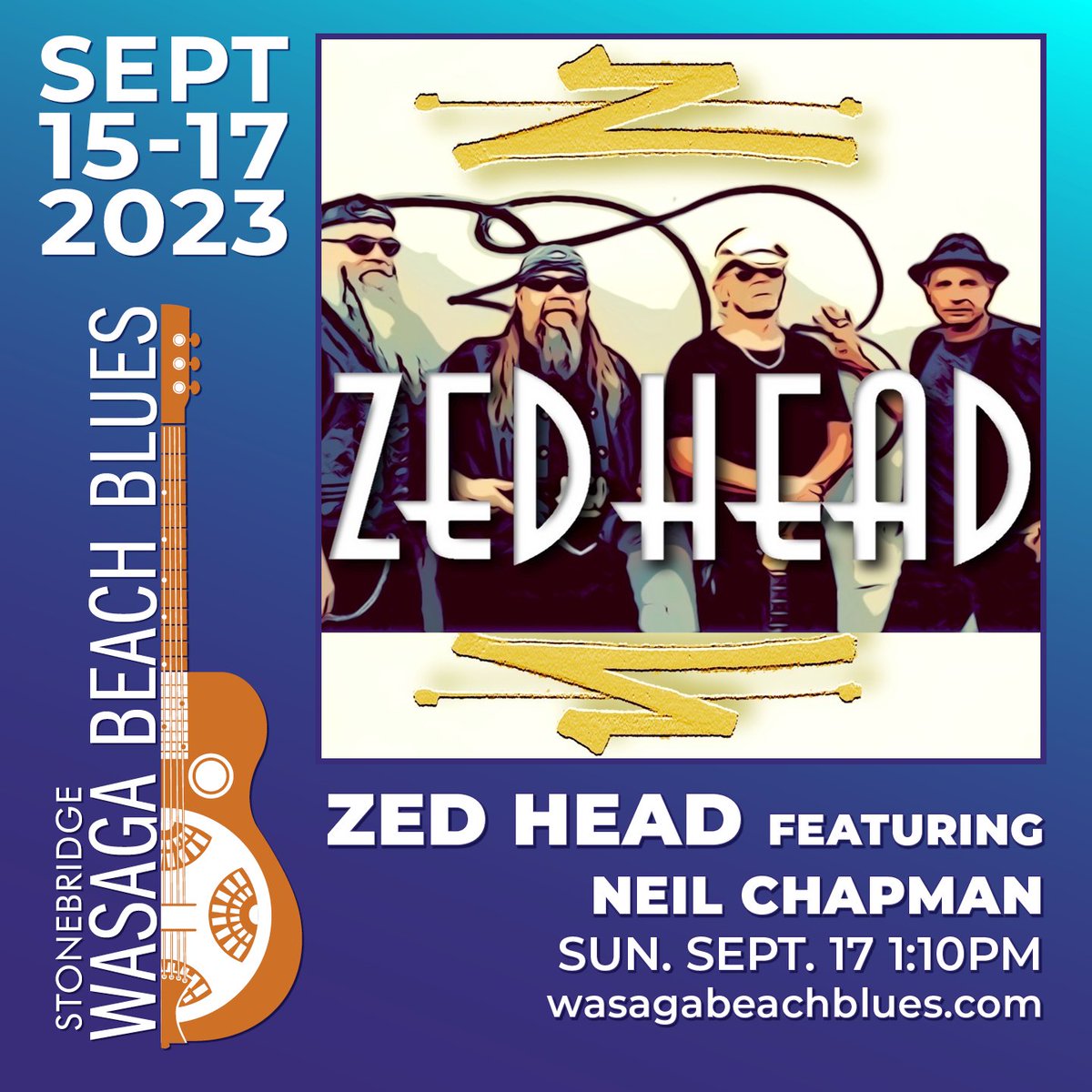 We have a great lineup of performers like  ZED HEAD  featuring Neil Chapman at the festival this year. You can see and hear the band live on stage on Sunday, September 17th at 1:10pm. Check out the full lineup on our website and buy your tickets today.
wasagabeachblues.com/festival-lineu…