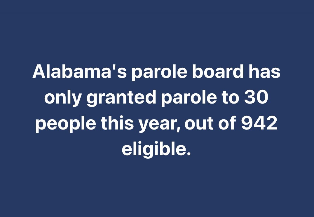 97% of parole-eligible people have been denied release from Alabama's overcrowded, violent prisons this year, while the parole board's own guidelines say over 80% in this group should be paroled. What's the word for this? Diseased comes to mind.