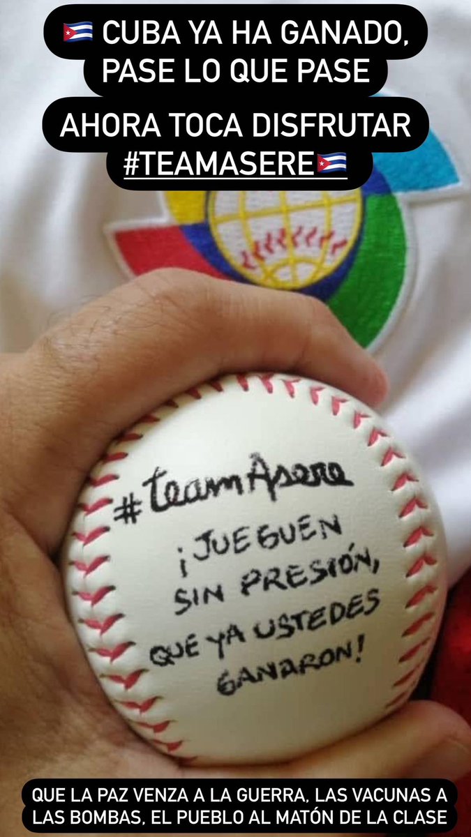 🇨🇺Cuba ya ha ganado, pase lo que pase. Ahora toca disfrutar y que en #elCubaClasico, en #Miami, La Paz gane a las guerras y las vacunas a las bombas. Yo voy con el #TeamAsere. #CubaViveyVence