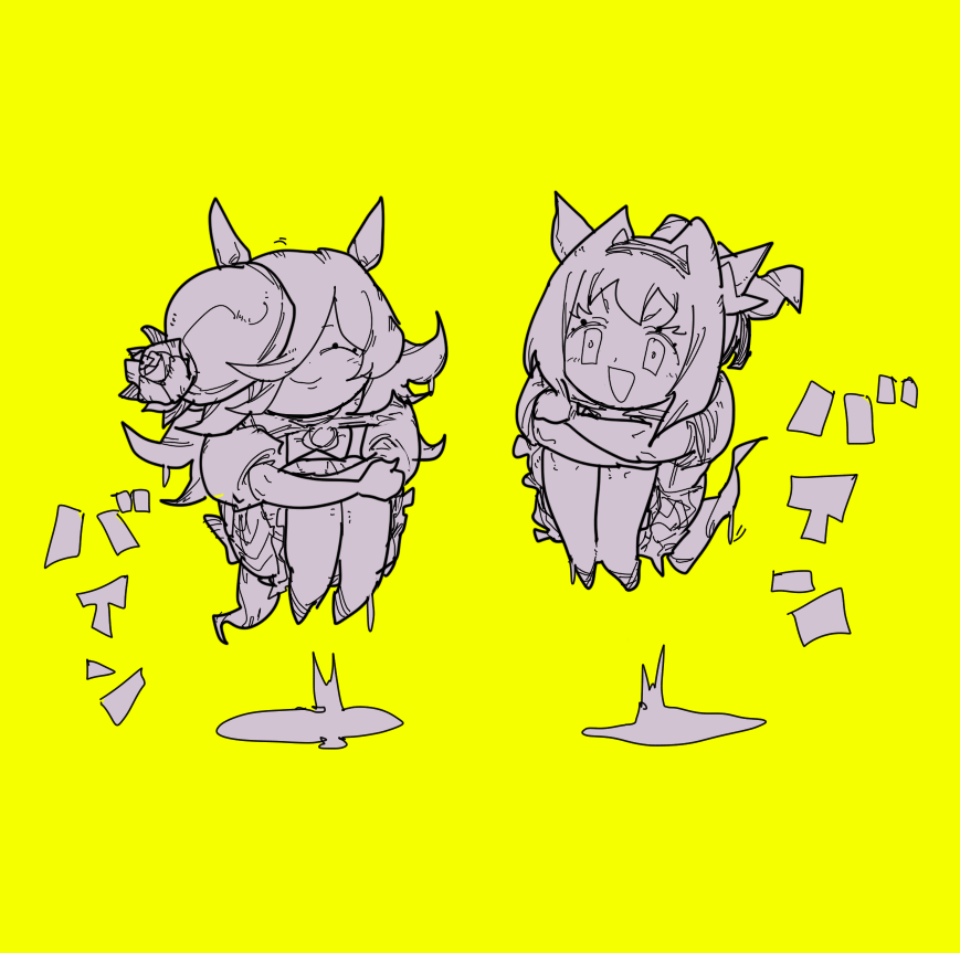 ハルウララ(ウマ娘) ,ライスシャワー(ウマ娘) 「?? 」|ちぐ齒莖ダサわやかのイラスト